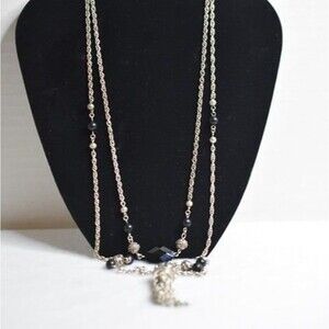 Stylish Retro Double Strand Silver Tone Double Strand Tassel Pendant Necklace